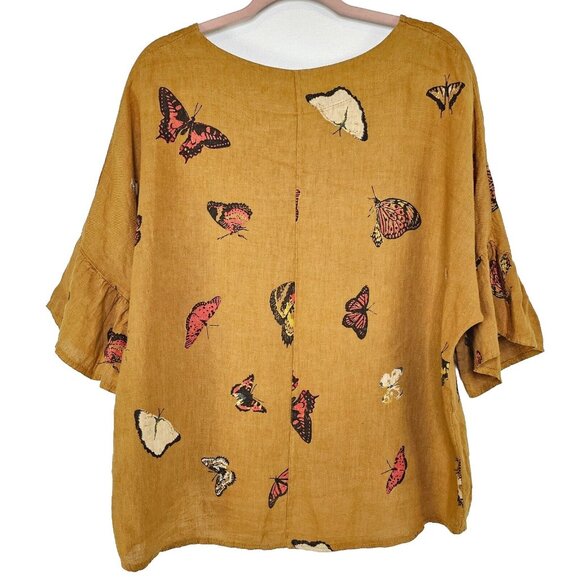 Viola Borghi Womens Linen Blouse Small Tan Boho Oversized Ethereal Baggy Relaxed - Picture 2 of 13